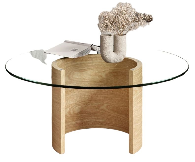 Tom Schneider Saturn Oak Glass Top Coffee Table