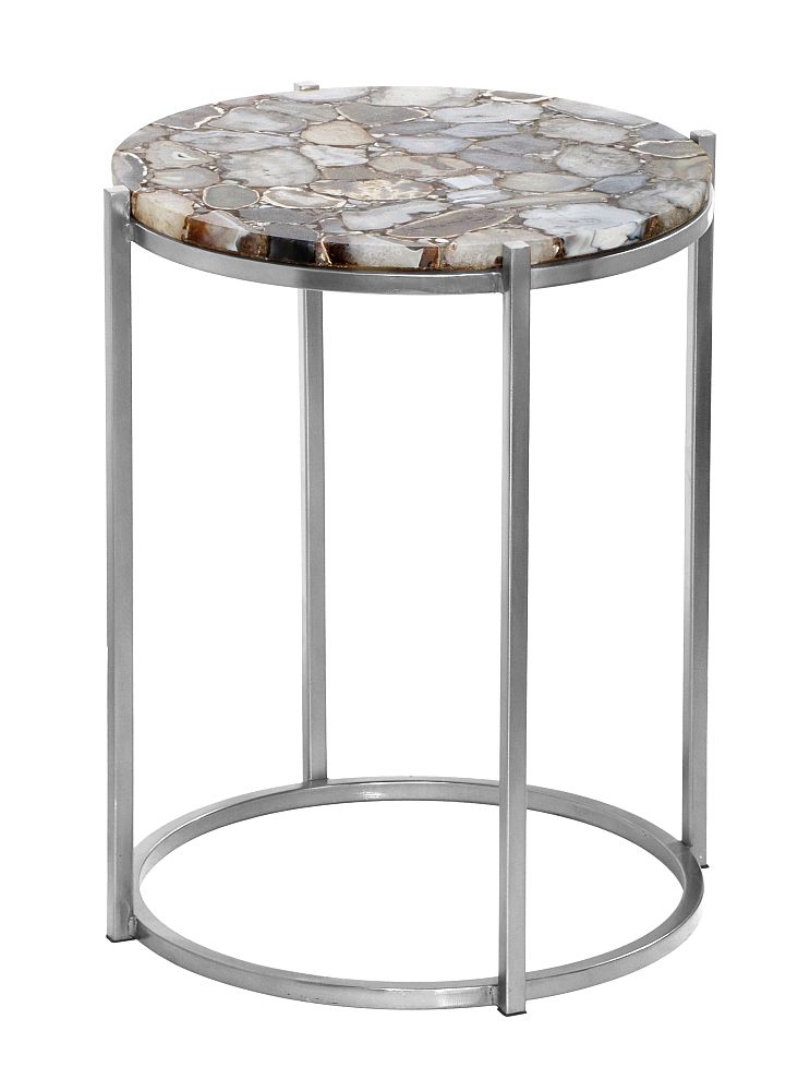 Agate Natural Stone Round Side Table With Silver Chrome Metal Frame