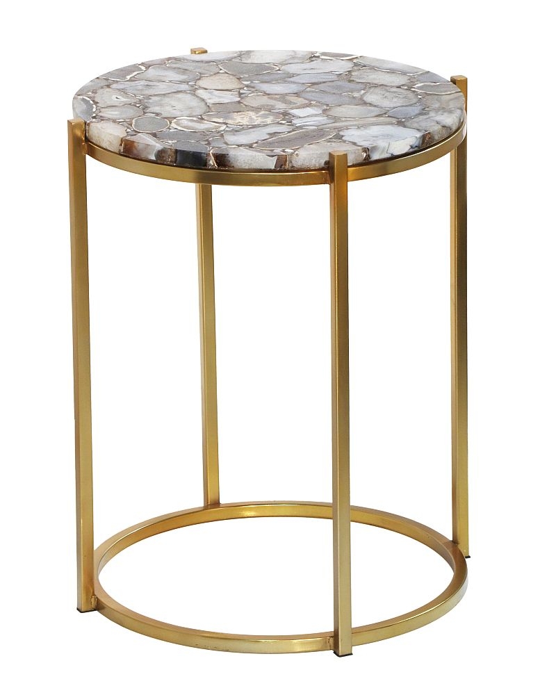 Agate Natural Stone Round Side Table With Gold Chrome Metal Frame