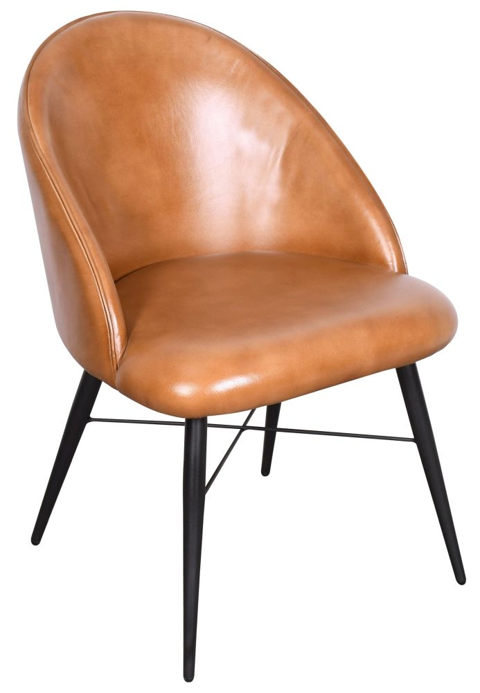 Bobby Tan Real Leather Dining Chair With Black Legs Sold In Pairs