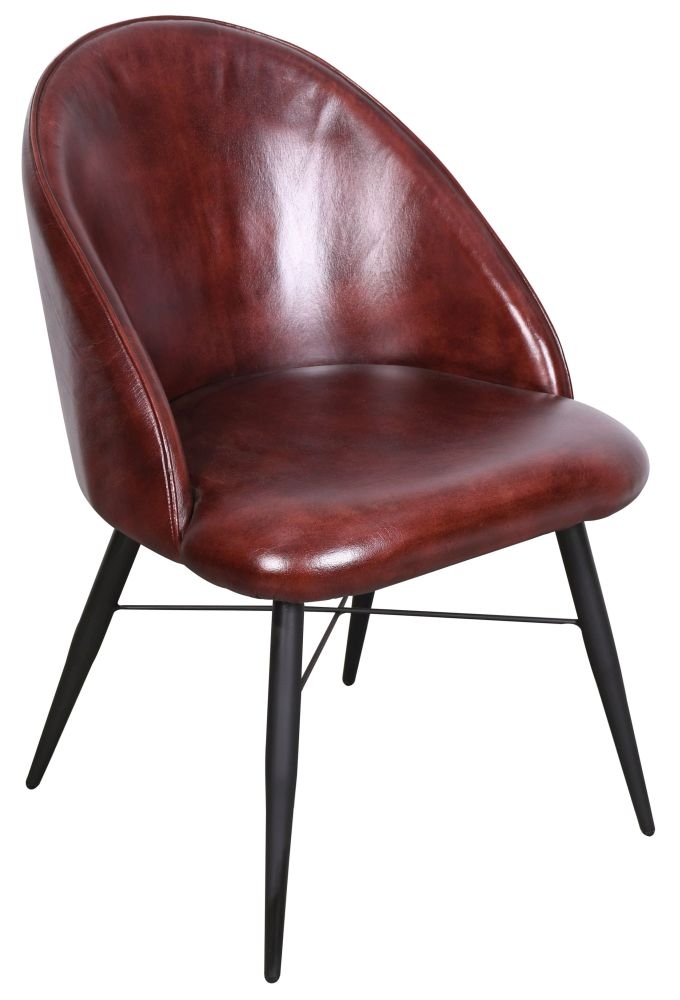 Bobby Chestnut Real Leather Dining Chair With Black Legs Sold In Pairs