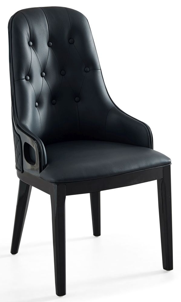 Cairo Black Faux Leather High Back Dining Chair With Black Wooden Trim