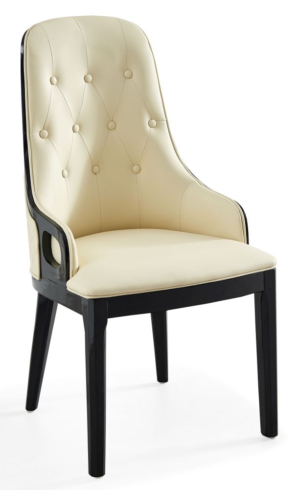 Cairo Cream Faux Leather High Back Dining Chair With Black Wooden Trim