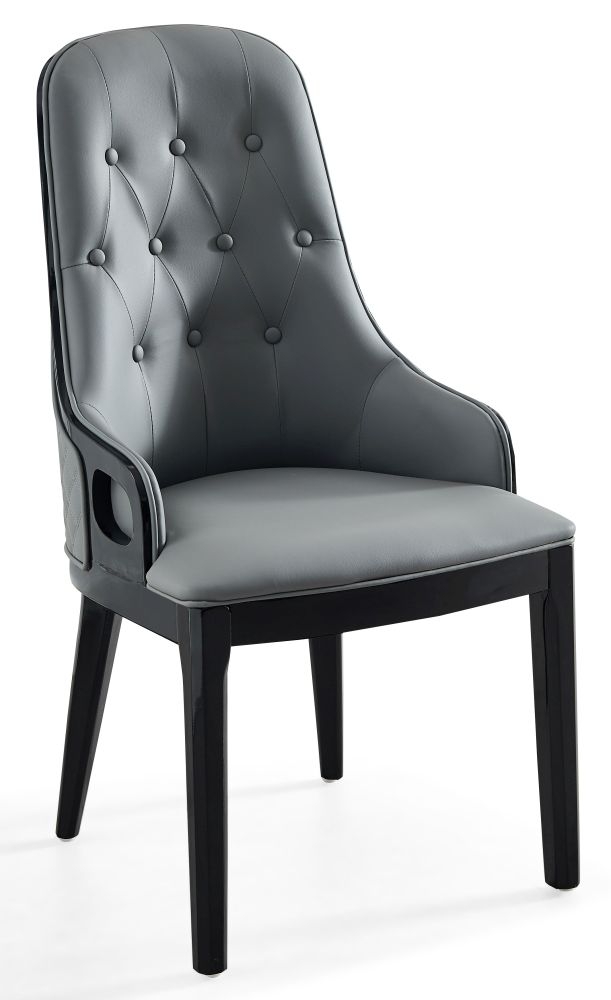 Cairo Grey Faux Leather High Back Dining Chair With Black Wooden Trim