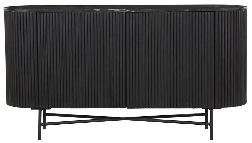 Carra Marble Sideboard Black Top With Fluted Ribbed Drum Base