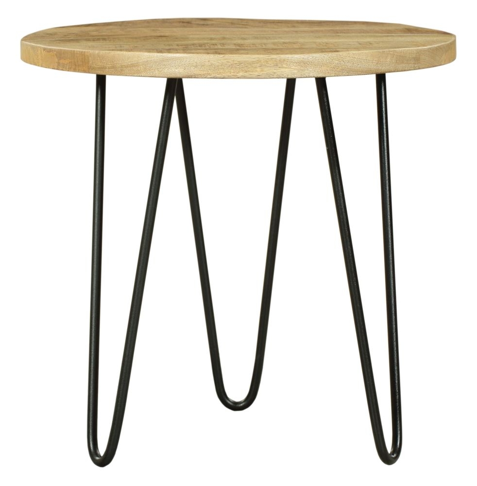 Cosgrove Industrial Chic Round Side Table Mango Wood With Black Metal Hairpin Legs