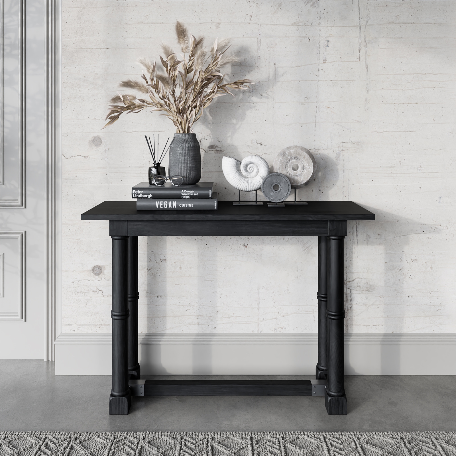 Country Mango Wood Black Console Table