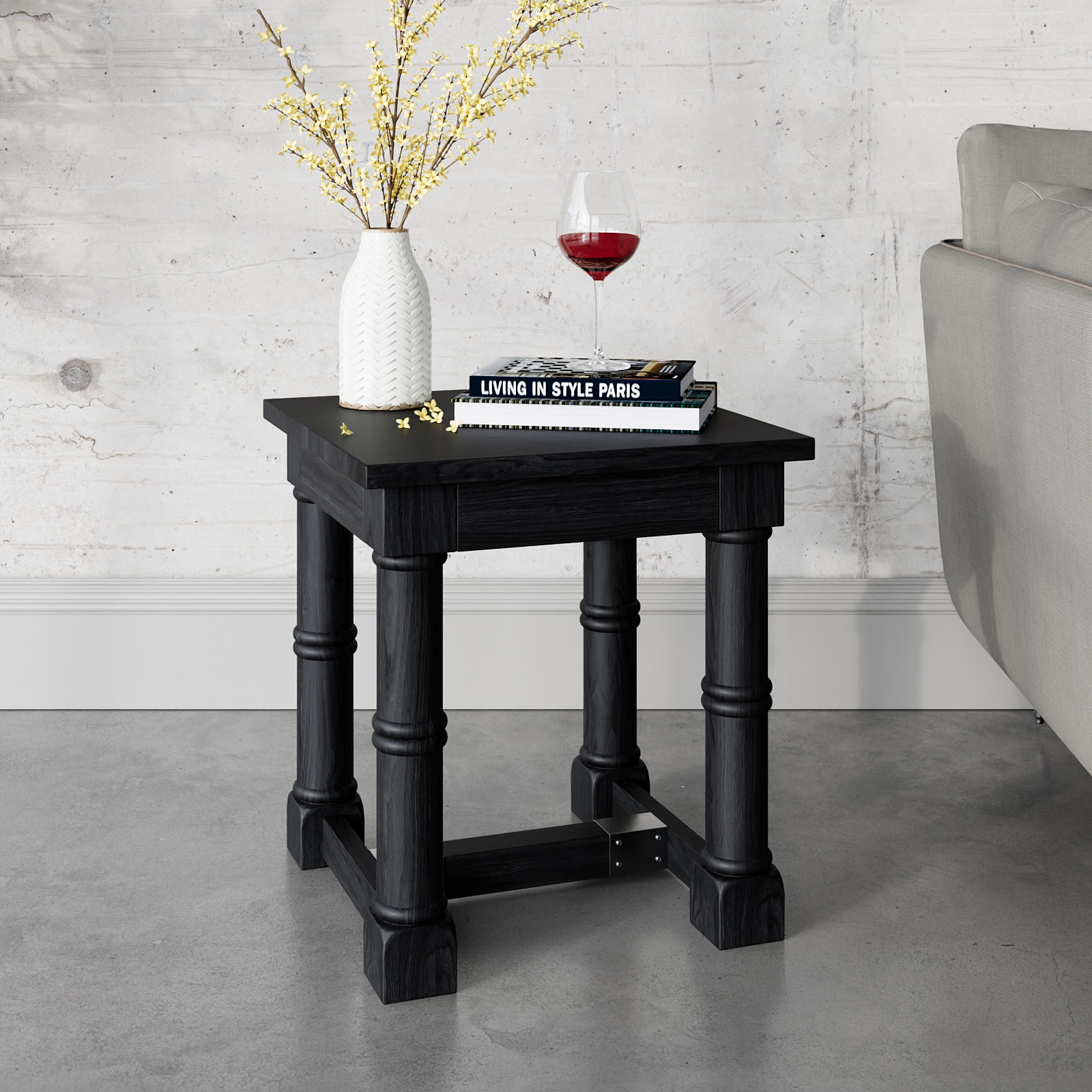 Country Mango Wood Black Side Table