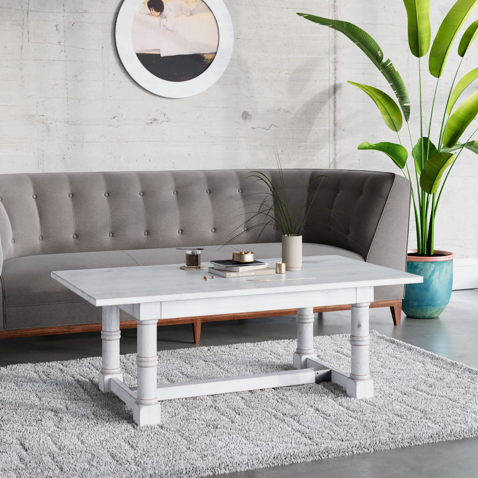 Country Mango Wood White Washed Coffee Table