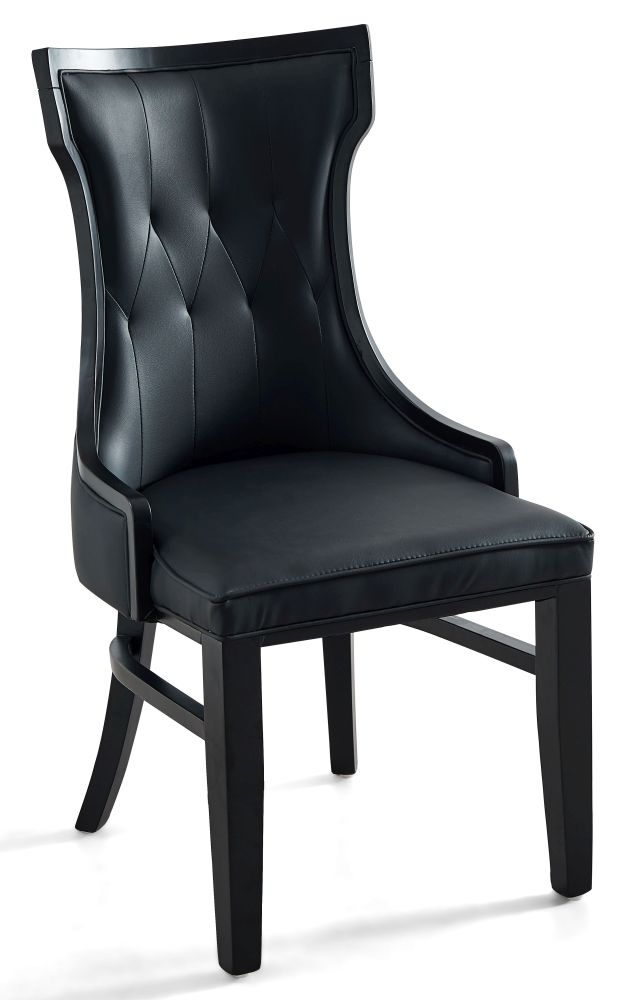 Dubai Black Faux Leather High Back Dining Chair With Black Wooden Trim