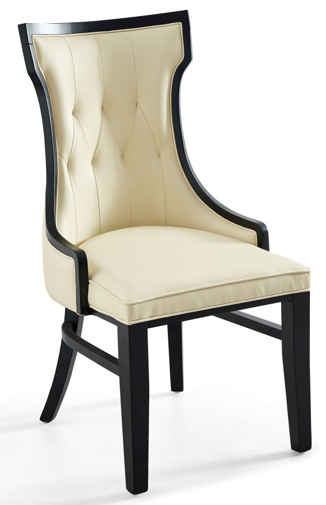 Dubai Cream Faux Leather High Back Dining Chair With Black Wooden Trim