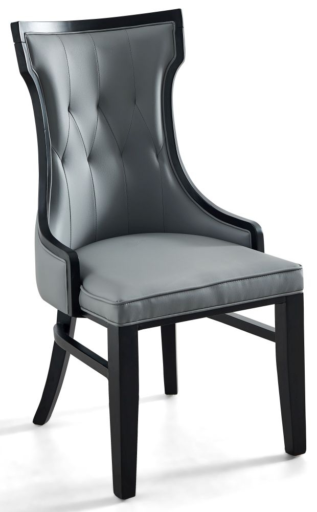 Dubai Grey Faux Leather High Back Dining Chair With Black Wooden Trim