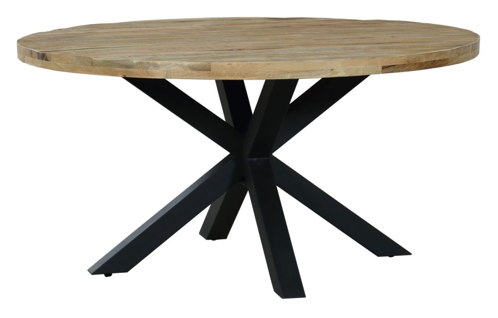 Fargo 8 Seater Industrial Round Dining Table Rustic Mango Wood With Black Spider Legs