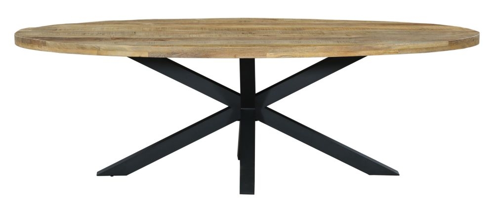 Fargo 10 Seater Industrial Oval Dining Table Rustic Mango Wood With Black Spider Legs