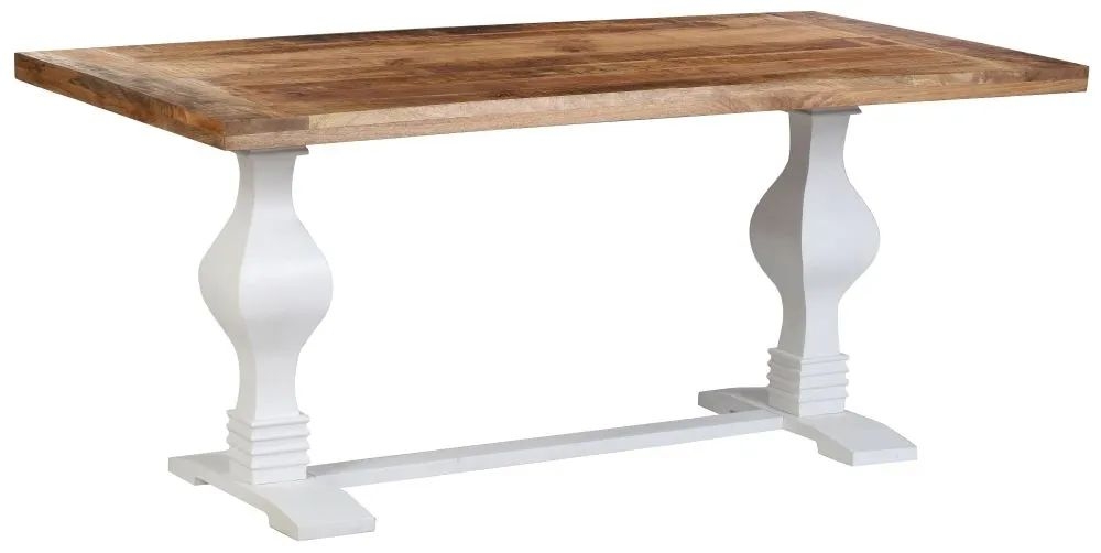 Farmhouse Mango Wood 175cm Dining Table Natural Top And White Pedestal Base