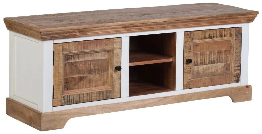 Farmhouse Mango Wood 2 Door Tv Unit Natural And White