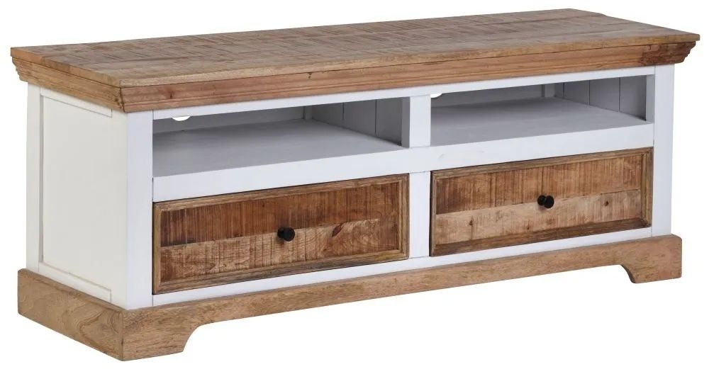 Farmhouse Mango Wood 2 Drawer Tv Unit Natural And White