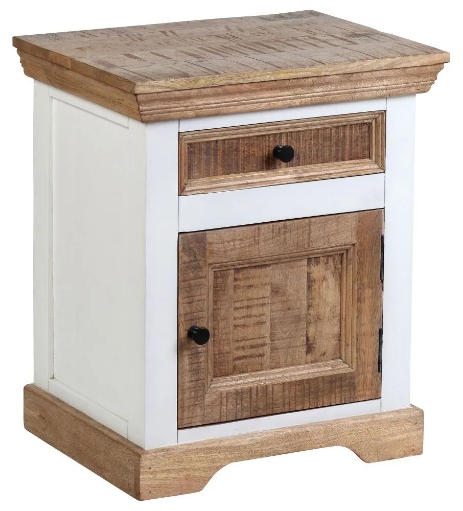 Farmhouse Mango Wood Bedside Cabinet Natural And White