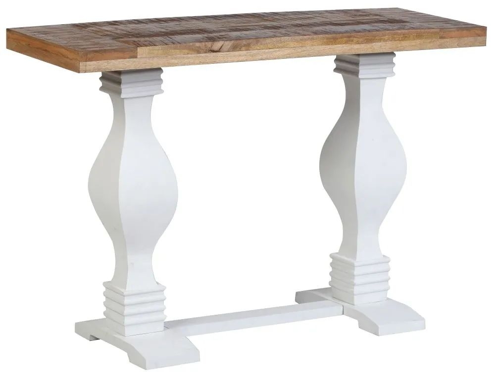 Farmhouse Mango Wood Console Table Natural Top And White Pedestal Base