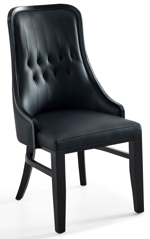 Fujairah Black Faux Leather High Back Dining Chair With Black Wooden Trim