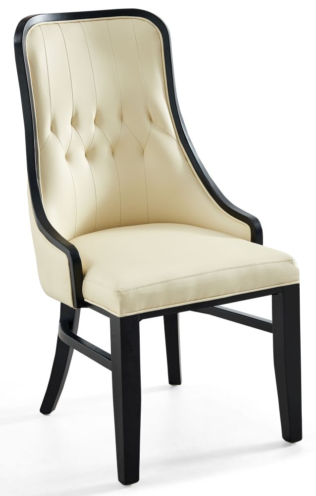 Fujairah Cream Faux Leather High Back Dining Chair With Black Wooden Trim