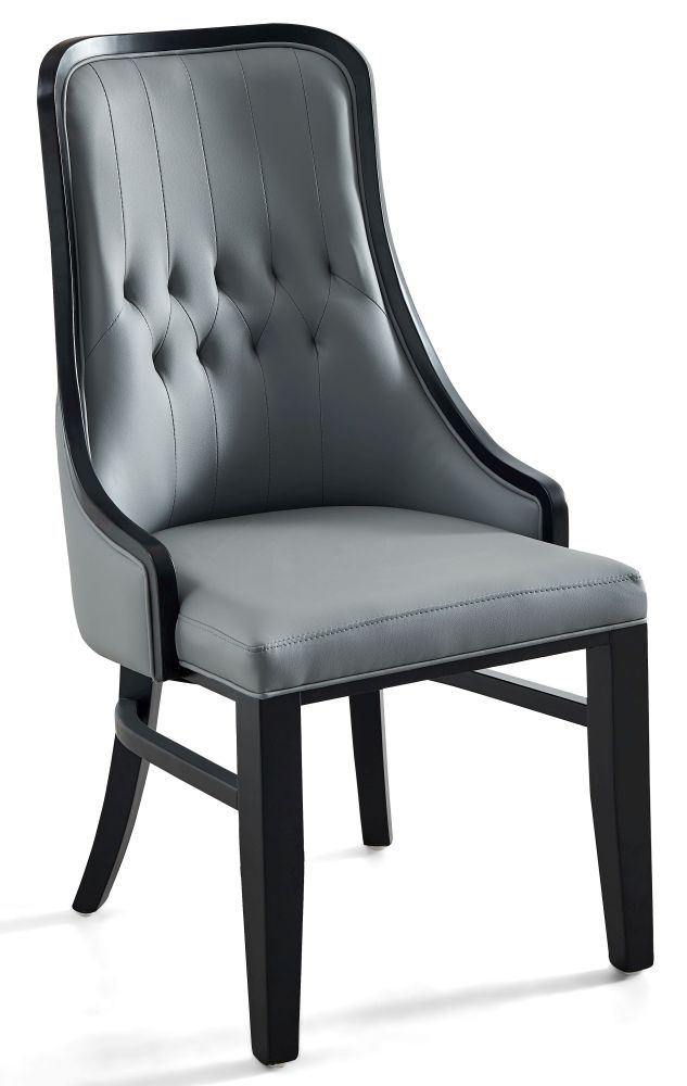 Fujairah Grey Faux Leather High Back Dining Chair With Black Wooden Trim