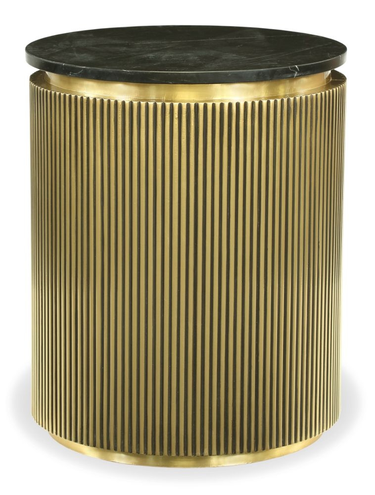 Glam Flute Gold Round Side Table With Black Marble Top