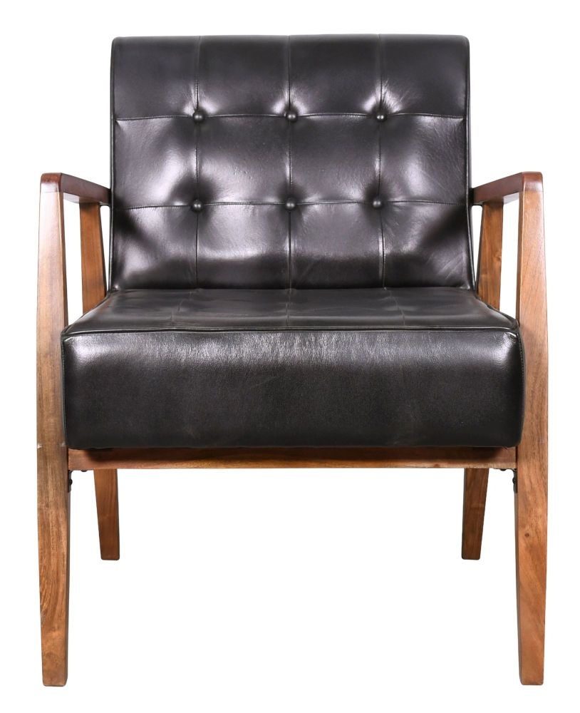 Hendricks Black Armchair Genuine Real Buffalo Leather With Wooden Frame