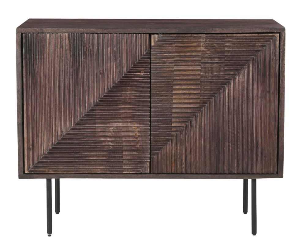 Highgrove Fluted 2 Door Sideboard In Walnut Finished Mango Wood