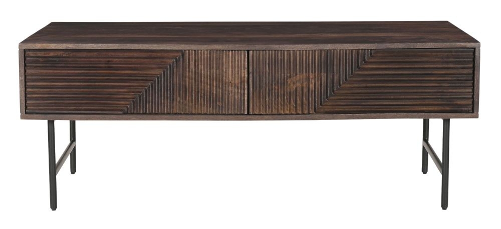 Highgrove Fluted Coffee Table In Walnut Finished Mango Wood