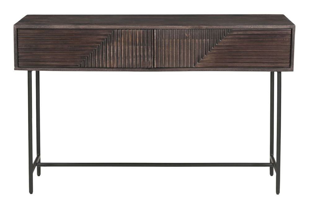 Highgrove Fluted Console Table In Walnut Finished Mango Wood