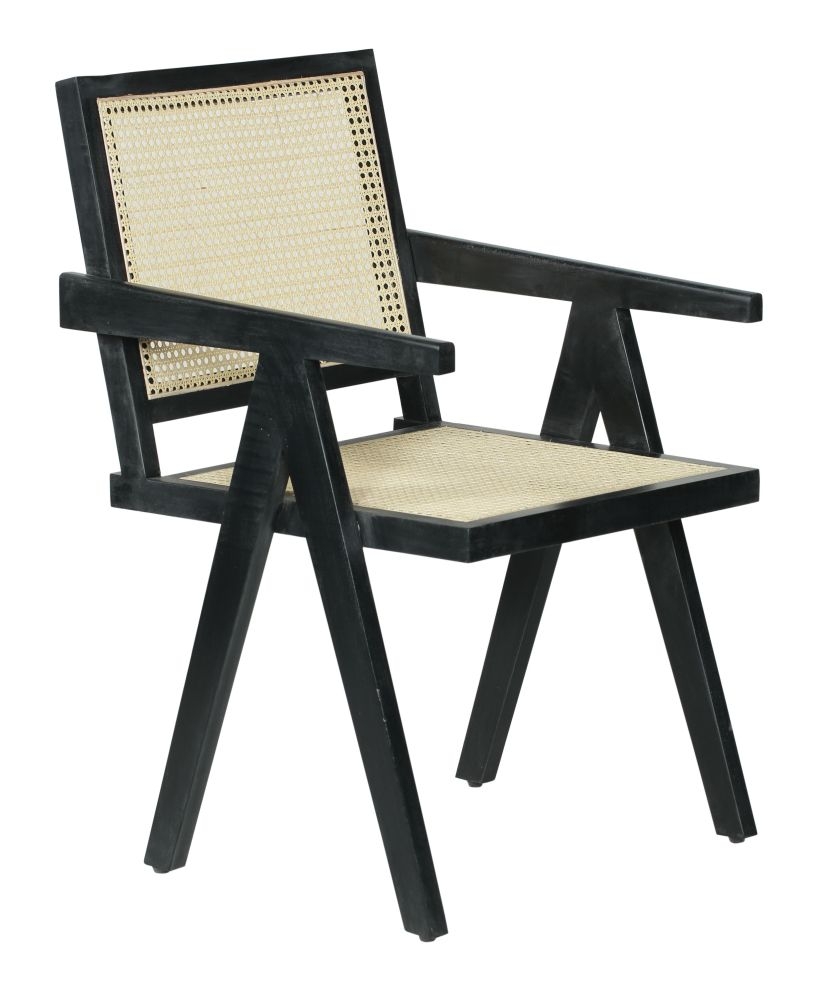 Kangaroo Rattan Armchair Black Wooden Frame With Natural Cane Back