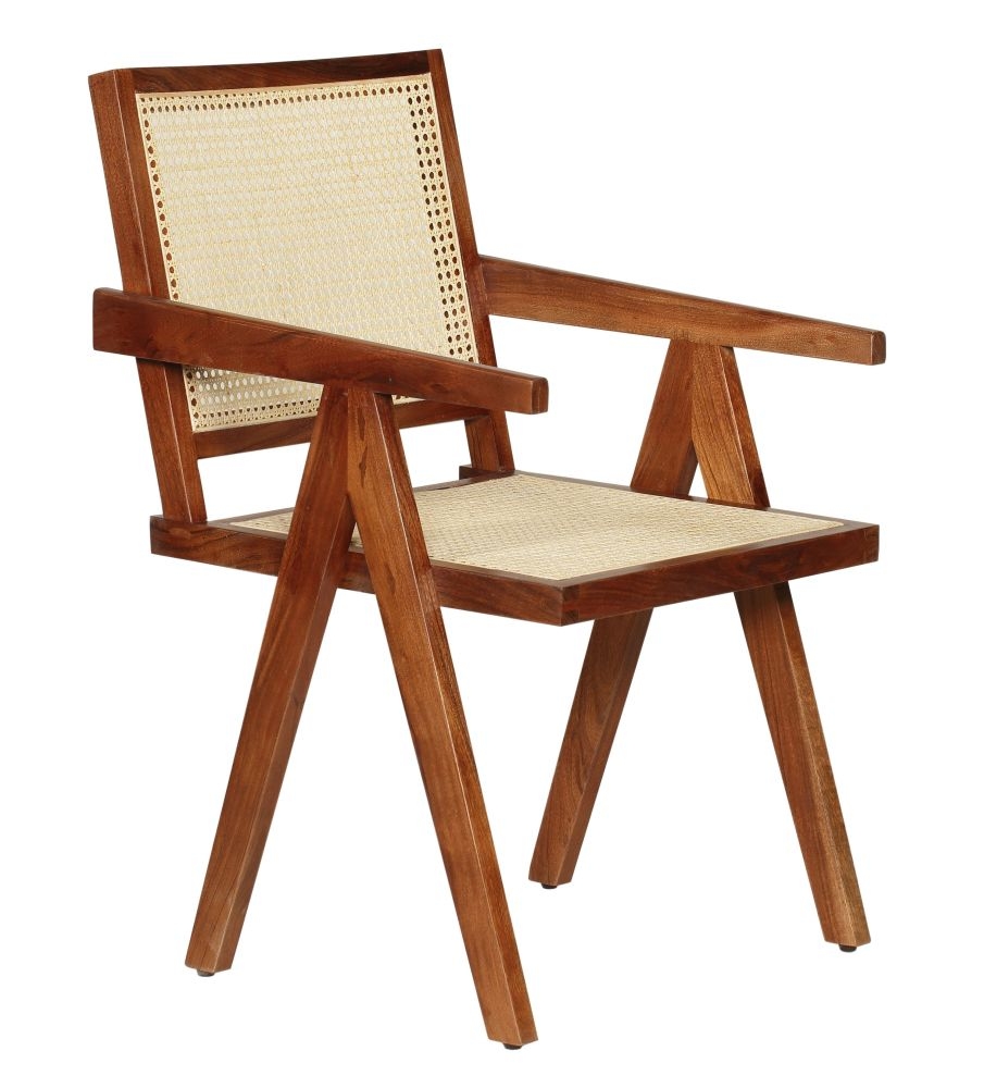 Kangaroo Rattan Armchair Brown Wooden Frame With Natural Cane Back