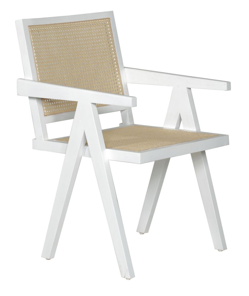 Kangaroo Rattan Armchair White Wooden Frame With Natural Cane Back