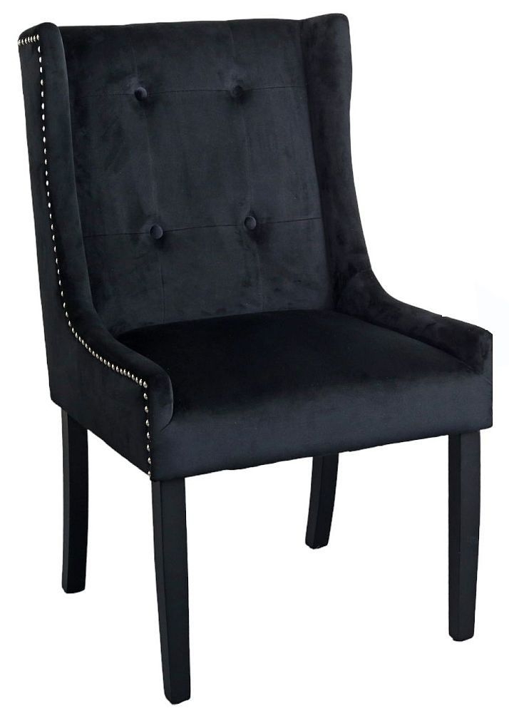 Kimi Square Knocker Back Black Dining Chair Tufted Velvet Fabric Upholstered With Black Wooden Legs