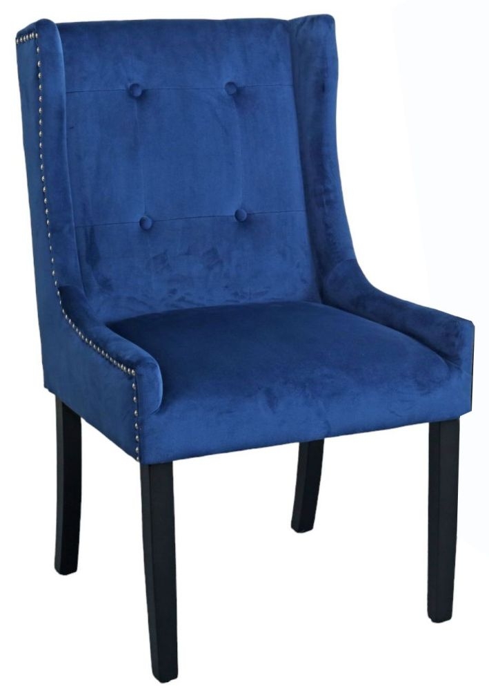 Kimi Square Knocker Back Blue Dining Chair Tufted Velvet Fabric Upholstered With Black Wooden Legs