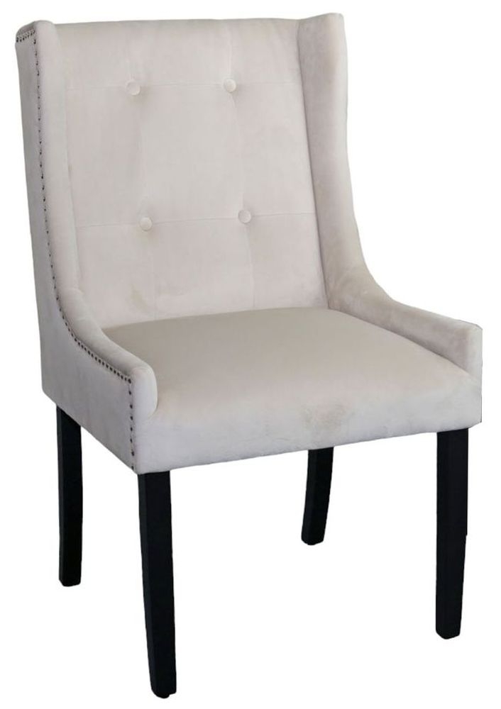 Kimi Square Knocker Back Champagne Dining Chair Tufted Velvet Fabric Upholstered With Black Wooden Legs
