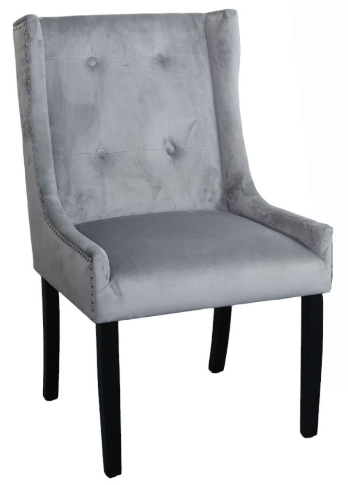 Kimi Square Knocker Back Light Grey Dining Chair Tufted Velvet Fabric Upholstered With Black Wooden Legs