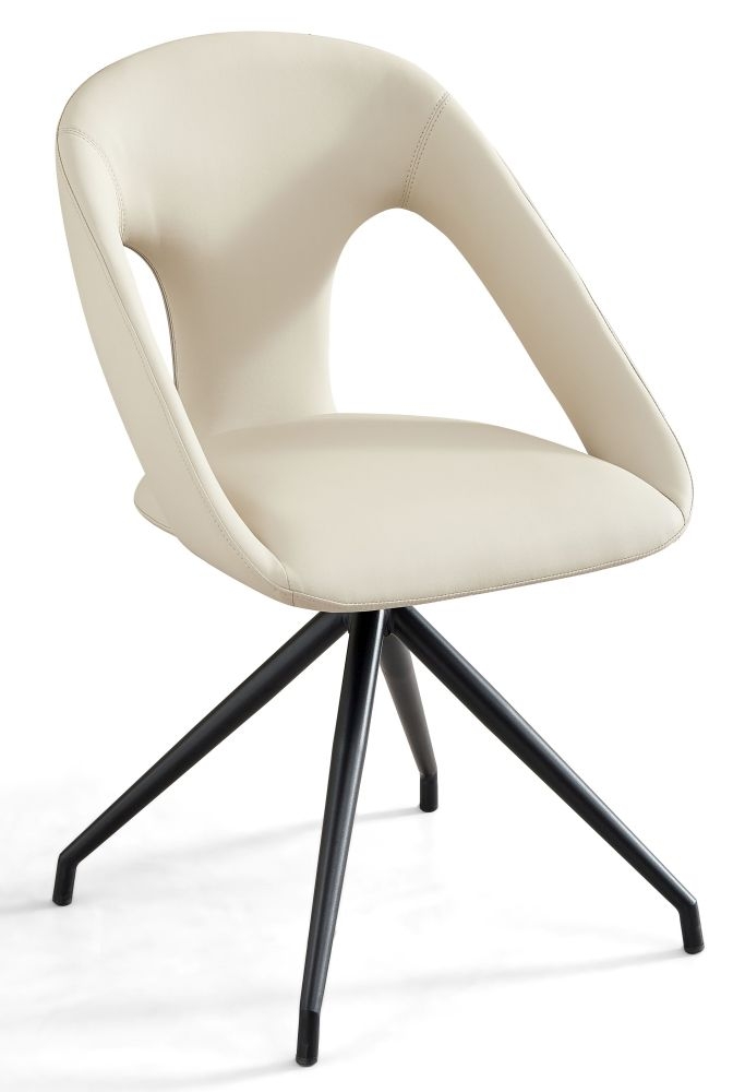 Kittrell Cream Faux Leather Swivel Dining Chair With Black Legs