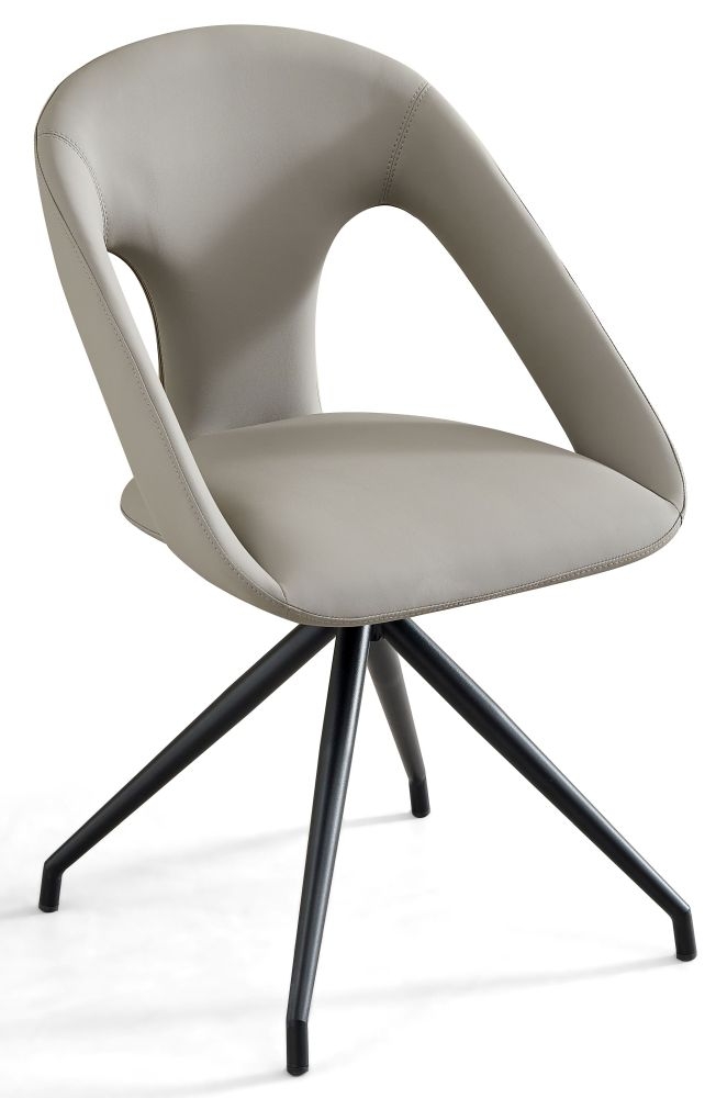 Kittrell Grey Faux Leather Swivel Dining Chair With Black Legs