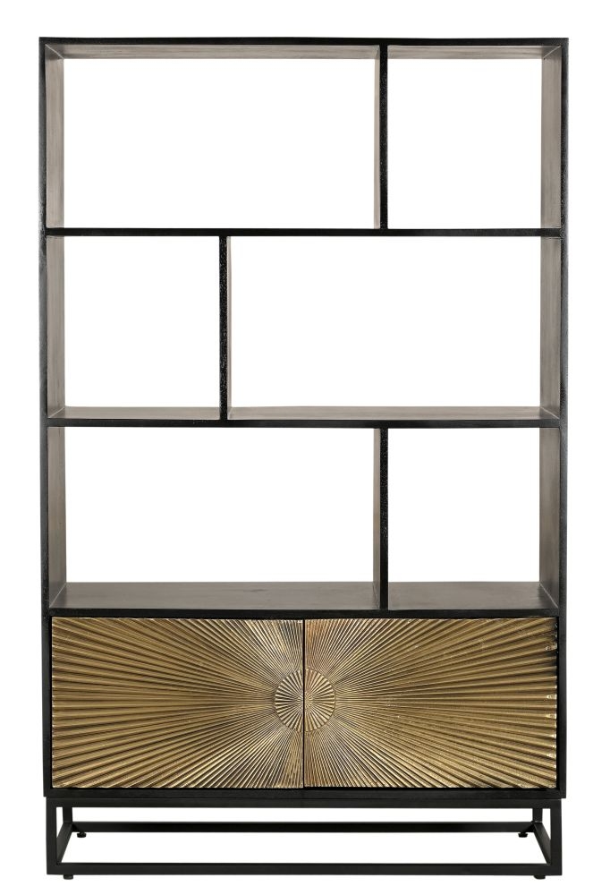 Luxe Gold Starburst Open Display Shelving Unit With Cupboard