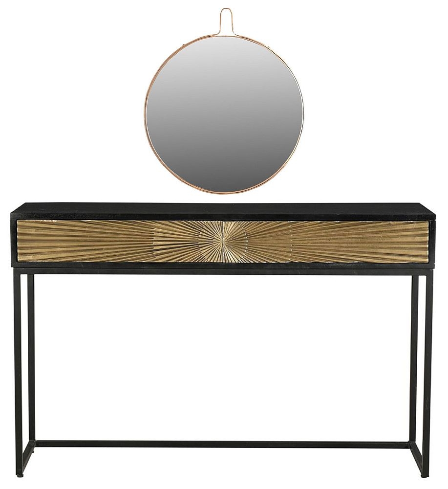 Luxe Gold Starburst Dressing Table With Mirror 2 Drawers