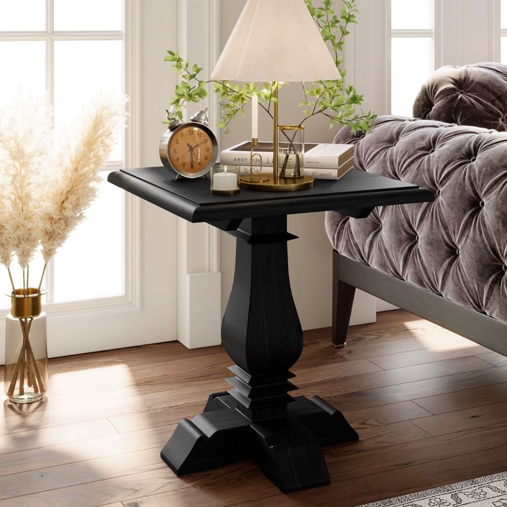 Maida Mango Wood Black Pedestal Side Table