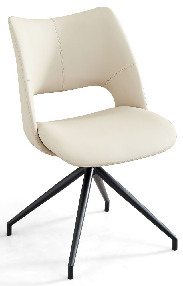 Norvelt Cream Faux Leather Swivel Dining Chair With Black Legs