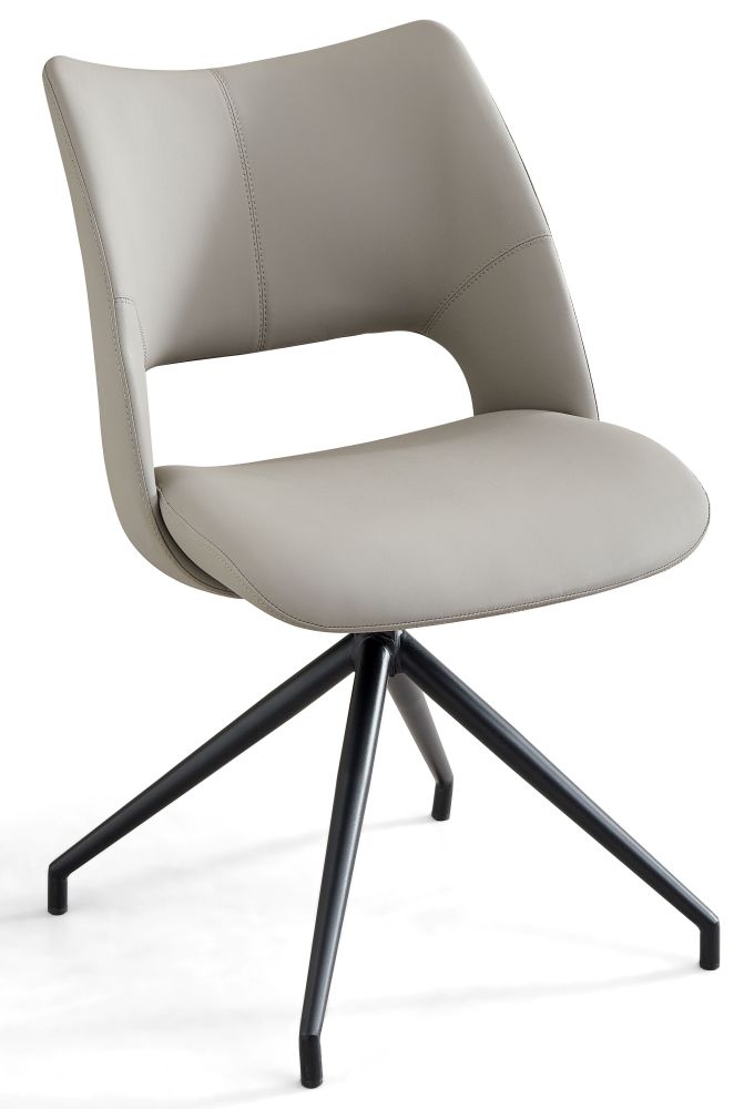 Norvelt Grey Faux Leather Swivel Dining Chair With Black Legs