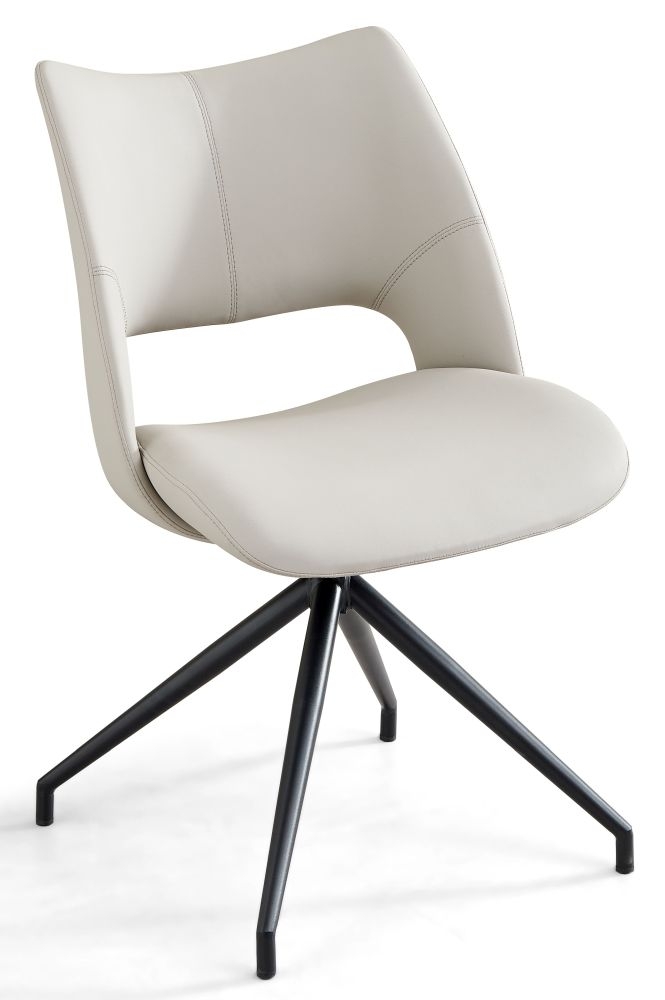 Norvelt Champagne Faux Leather Swivel Dining Chair With Black Legs
