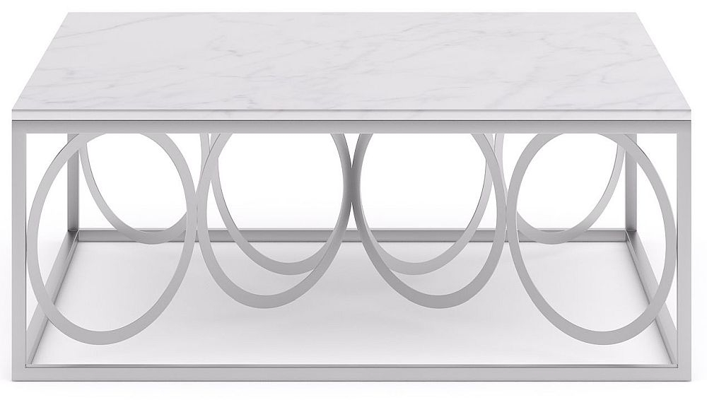 Olympia White Marble Top And Silver Coffee Table