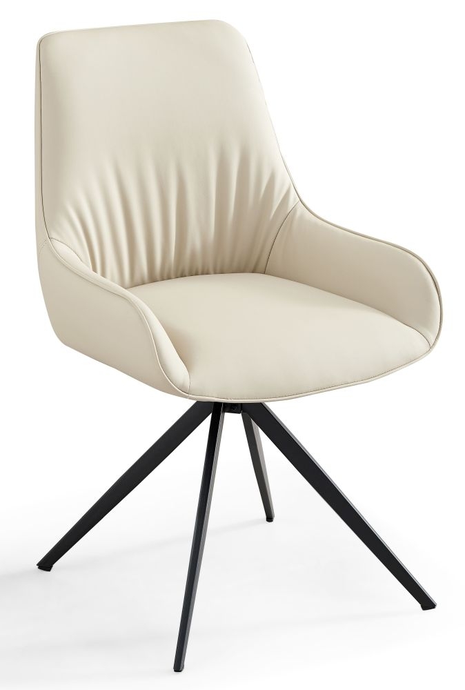 Osakis Cream Faux Leather Swivel Dining Chair With Black Legs