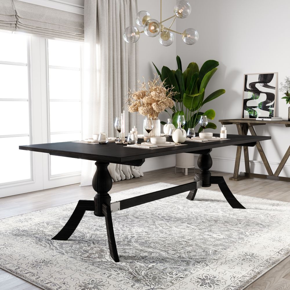 Pimlico Mango Wood 6 Seater Black Pedestal Dining Table