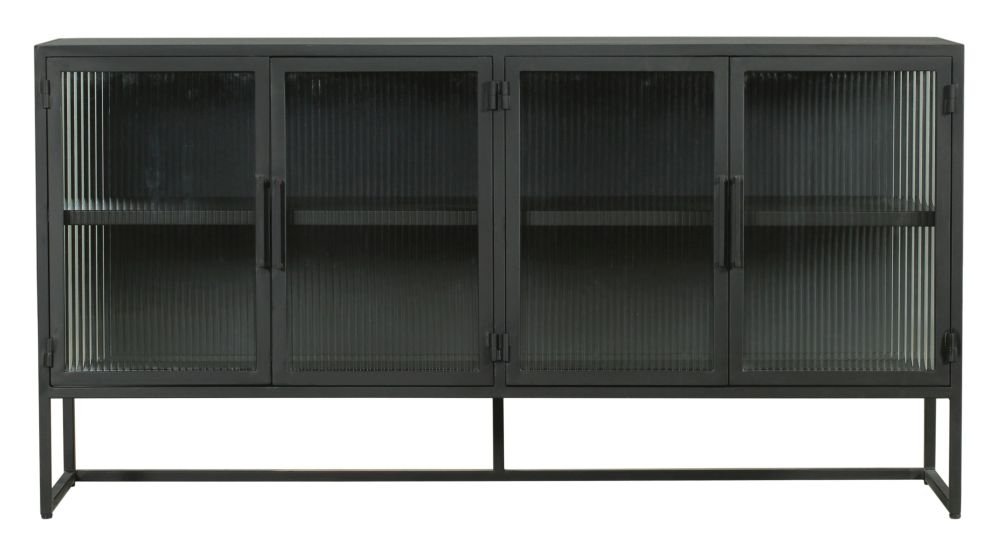 Reed Black Metal Industrial Fluted Glass Large Sideboard 160cm W With 4 Doors
